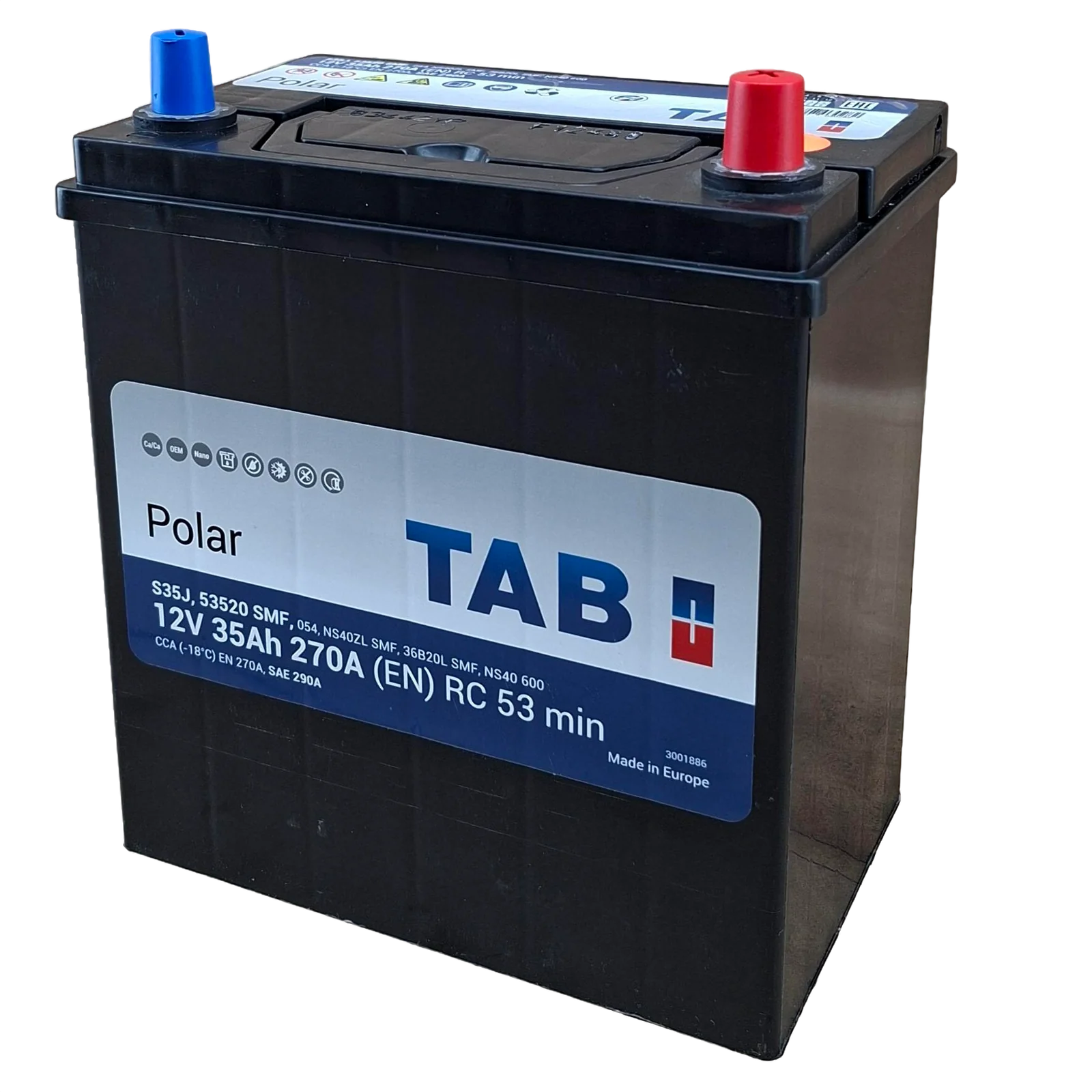 151R BCI; 290 CCA; 5X9X8"; 35 AH; 12 V; 53520 CAJA; POLARIDAD NO INVERTIDA; BATERIA TAB POLAR