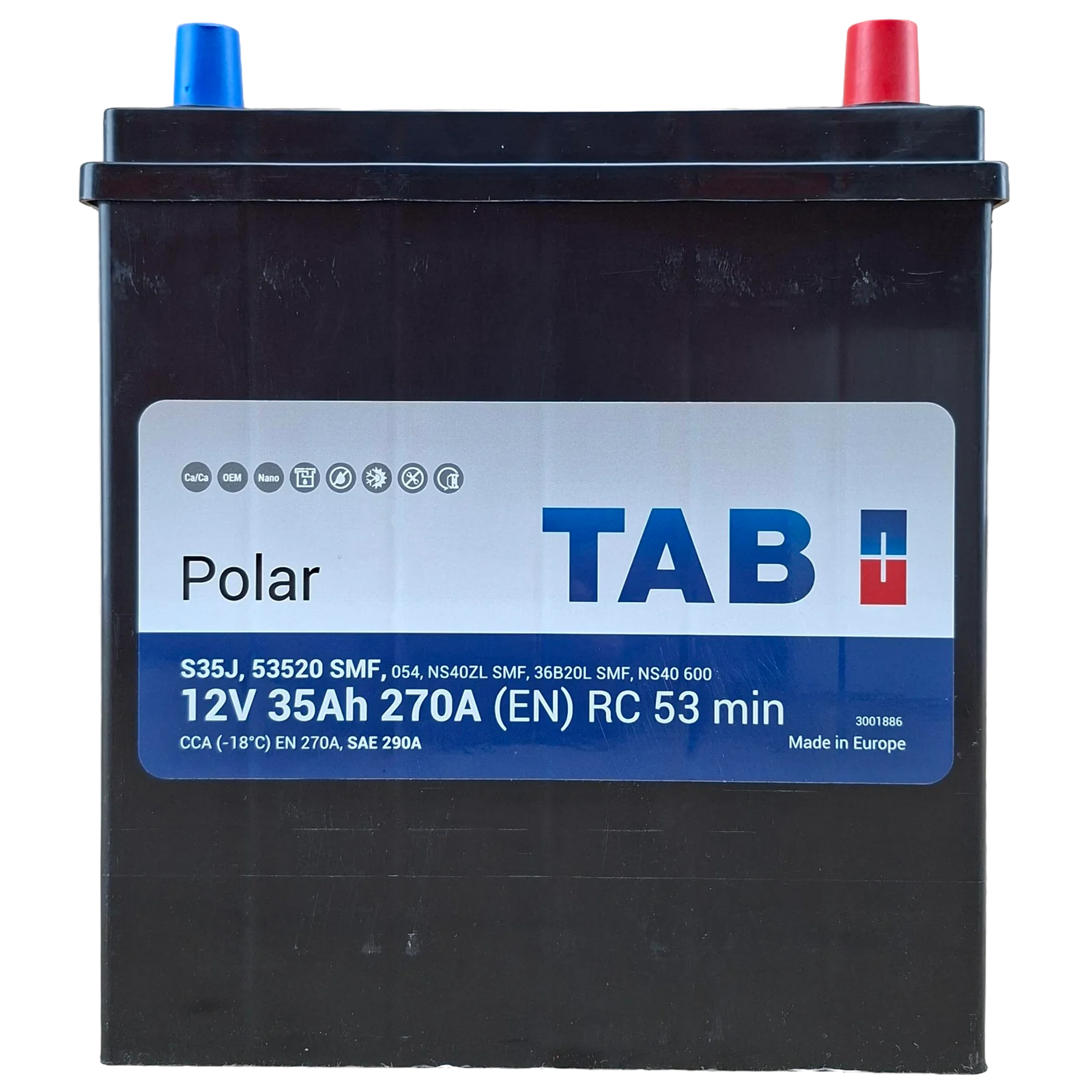 151R BCI; 290 CCA; 5X9X8"; 12 V; 53520 CAJA; POLARIDAD NO INVERTIDA; BATERIA TAB POLAR