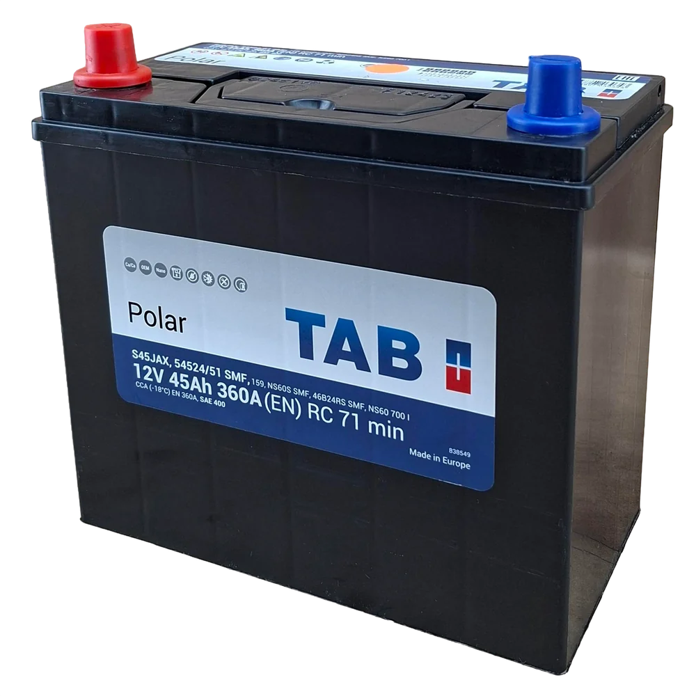 51 BCI; 400 CCA; 5X9X9"; 45 AH; 12 V; 54524/51 CAJA; POLARIDAD INVERTIDA; BATERIA TAB POLAR