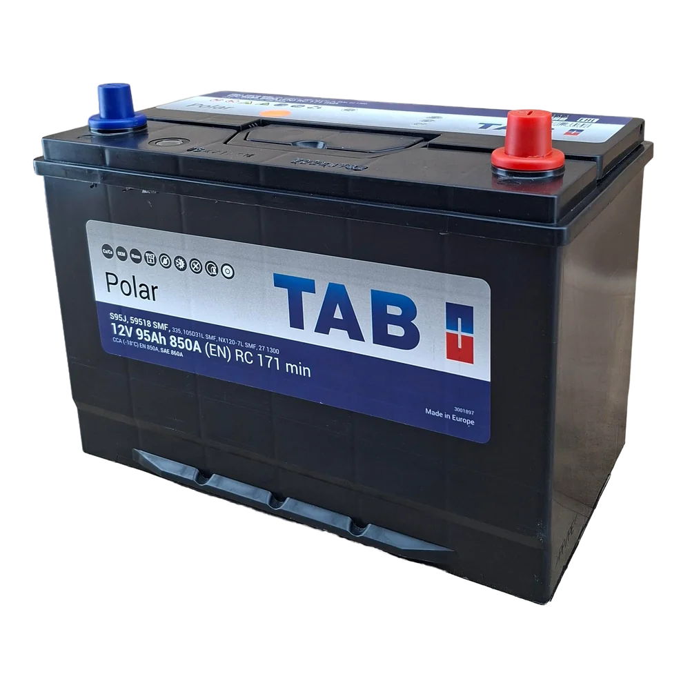 27 BCI; 860 CCA; 7X9X12¨; 95 AH; 12 V; 59518 CAJA; L200 TURBO 4D56 17; POLARIDAD NO INVERTIDA; BATERIA TAB POLAR