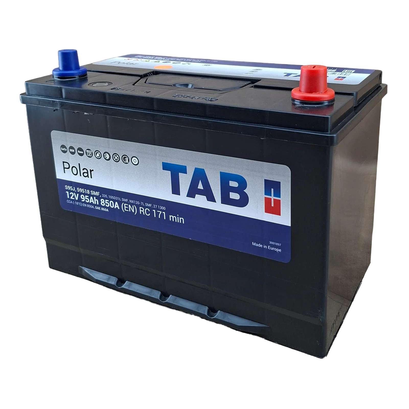 27 BCI; 860 CCA; 7X9X12¨; 95 AH; 12 V; 59518 CAJA; L200 TURBO 4D56 17; POLARIDAD NO INVERTIDA; BATERIA TAB POLAR