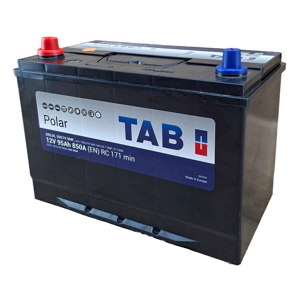 27F BCI; 860 CCA; 7X9X12¨; 95 AH; 12 V; 59518 CAJA; POLARIDAD INVERTIDA; BATERIA TAB POLAR