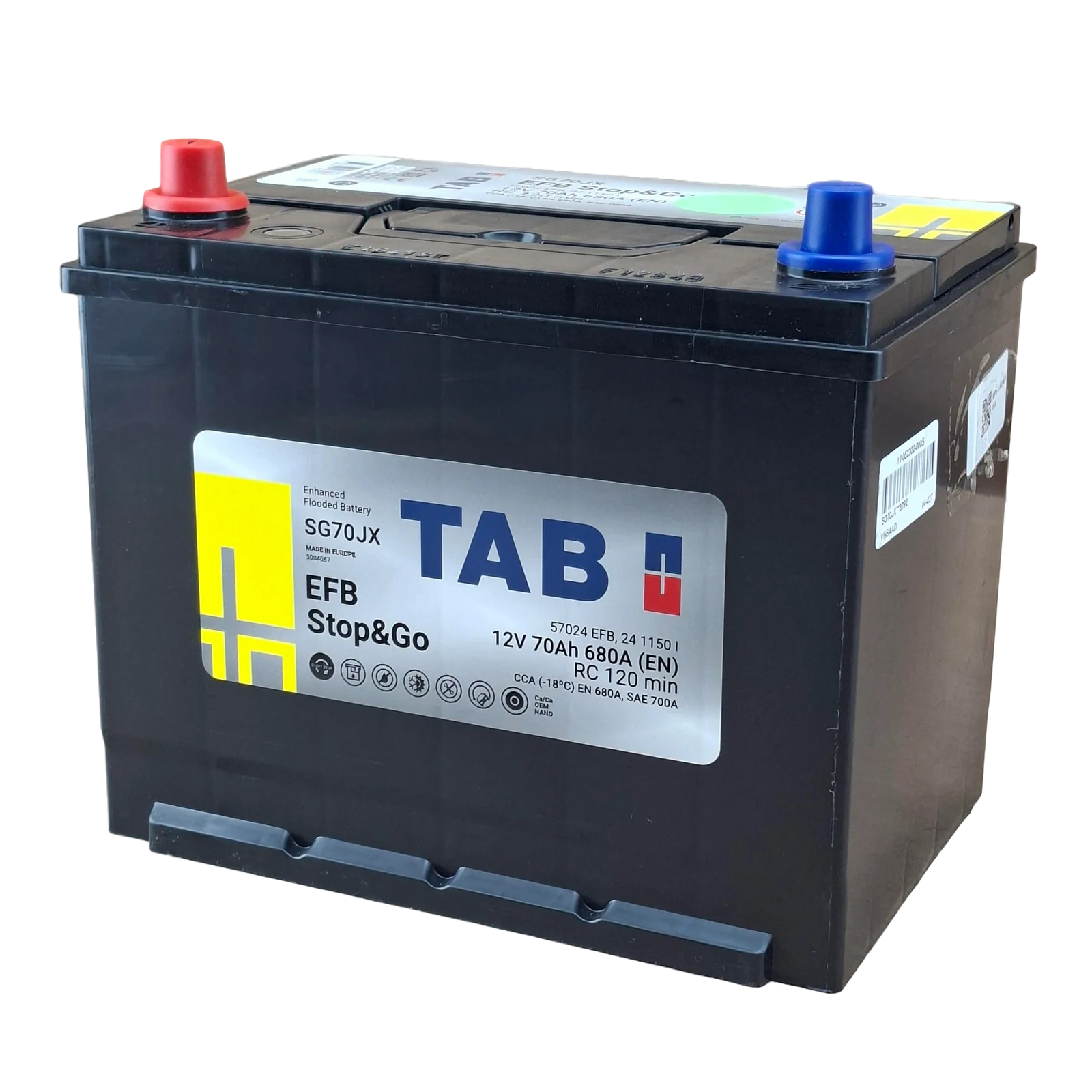 24R BCI; 700 CCA; 7X9X11¨; 70 AH; 12 V;  57024 CAJA; (SUSTITUYE A 24F) POLARIDAD INVERTIDA; BATERIA TAB EFB STOP & GO