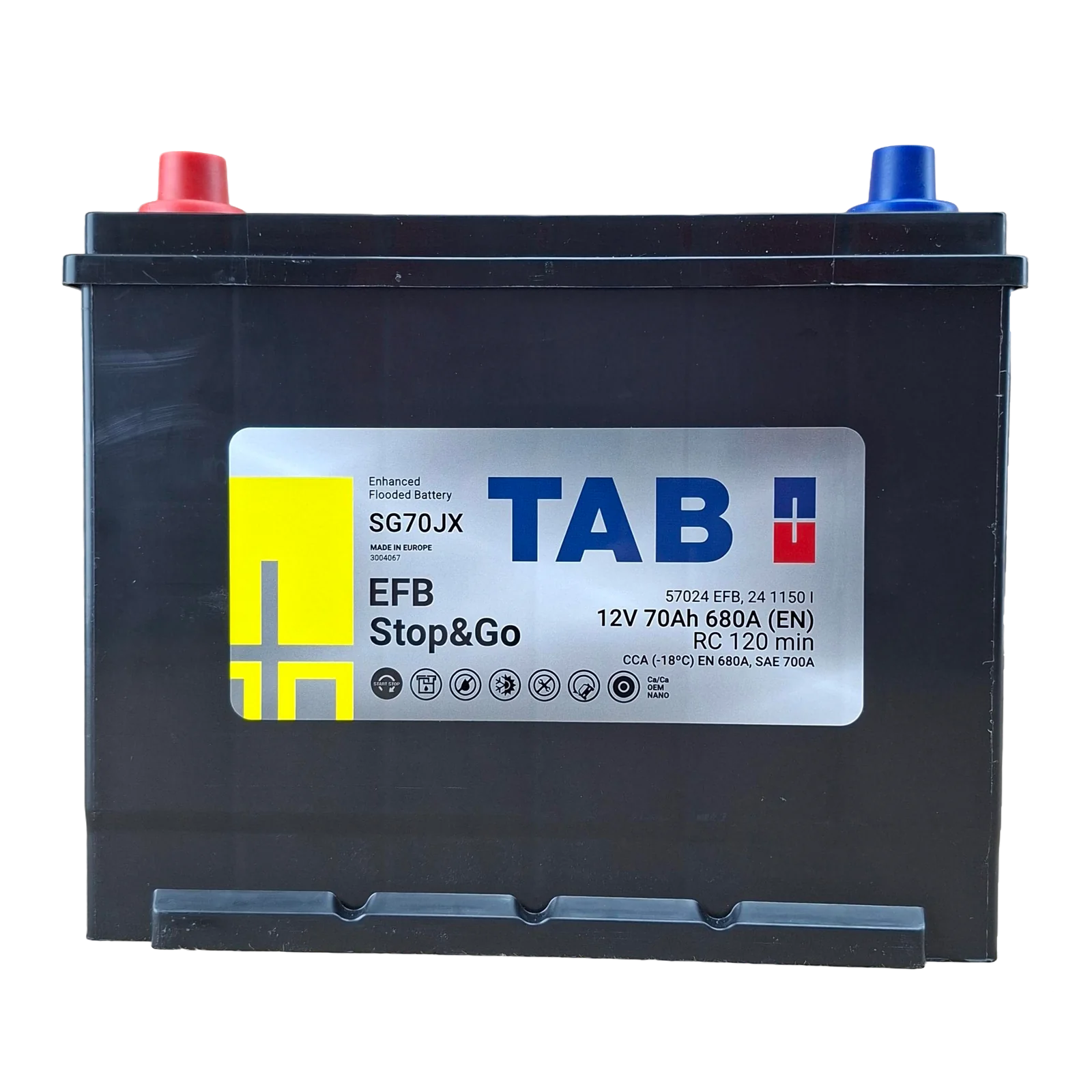 24R BCI; 700 CCA; 7X9X11¨; 70 AH; 12 V;  57024 CAJA; (SUSTITUYE A 24F) POLARIDAD INVERTIDA; BATERIA TAB EFB STOP & GO