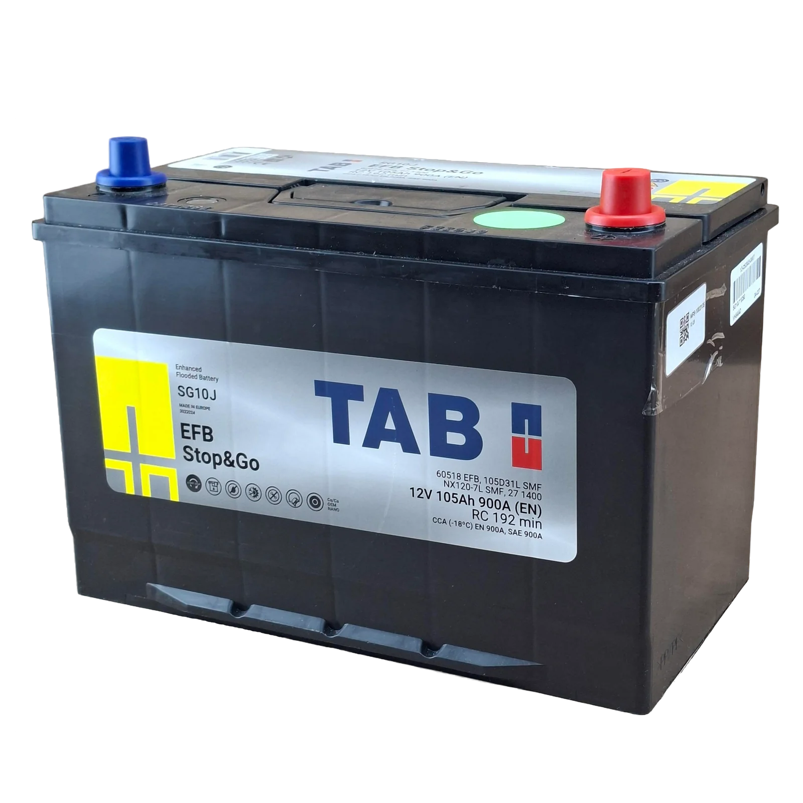 27 BCI; 900 CCA; 7X9X12¨; 105 AH; 12 V; 59518 CAJA; L200 TURBO 4D56 17; POLARIDAD NO INVERTIDA; BATERIA TAB EFB STOP & GO