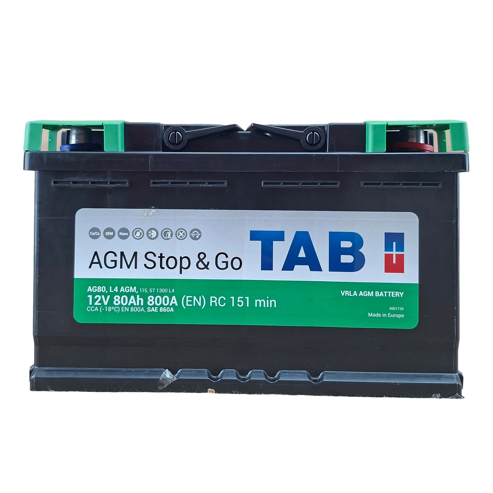 94R BCI; 860 CCA; 7X7X12¨; 12 V; L4 CAJA; POLARIDAD NO INVERTIDA; BATERIA TAB AGM STOP & GO