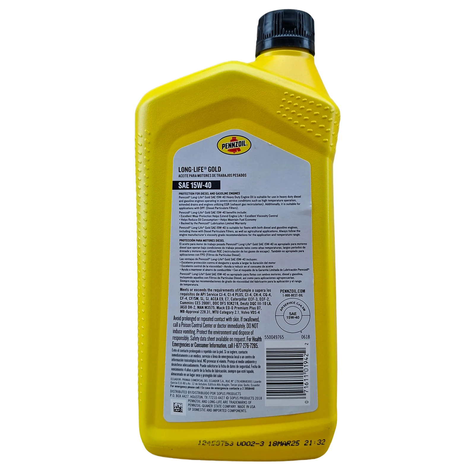 CUARTO ACEITE SAE15W40 PENNZOIL