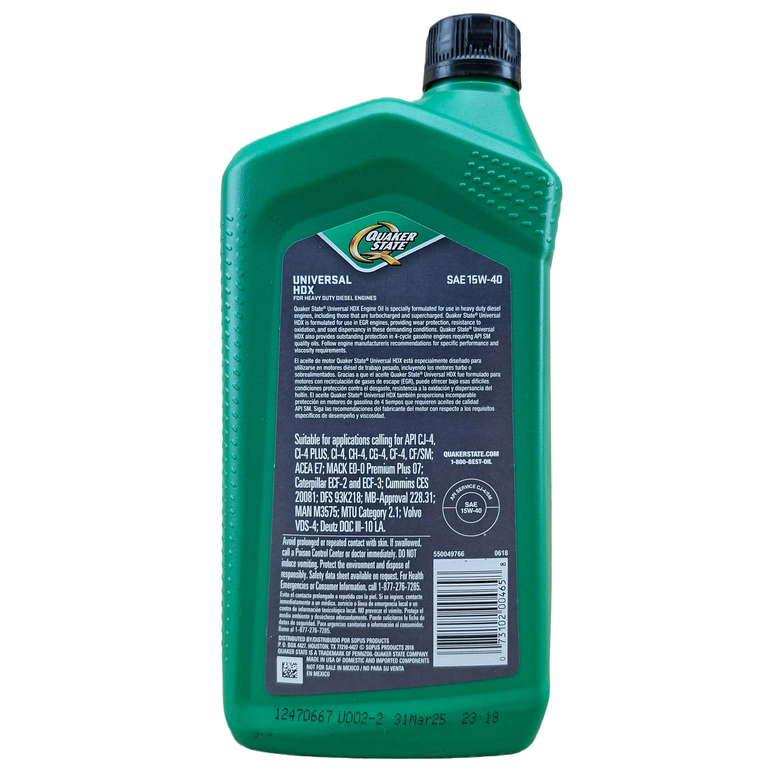 CUARTO ACEITE SAE15W40 QUAKER STATE