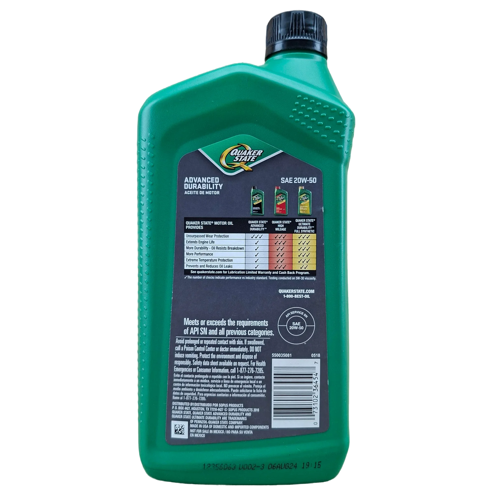 CUARTO ACEITE SAE20W50 QUAKER STATE
