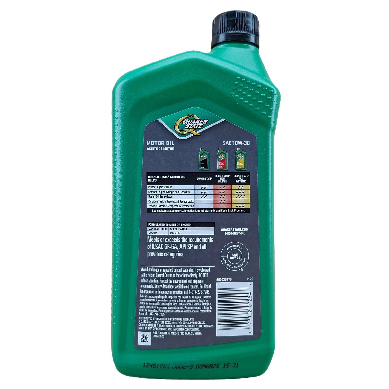 CUARTO ACEITE SAE10W30 QUAKER STATE