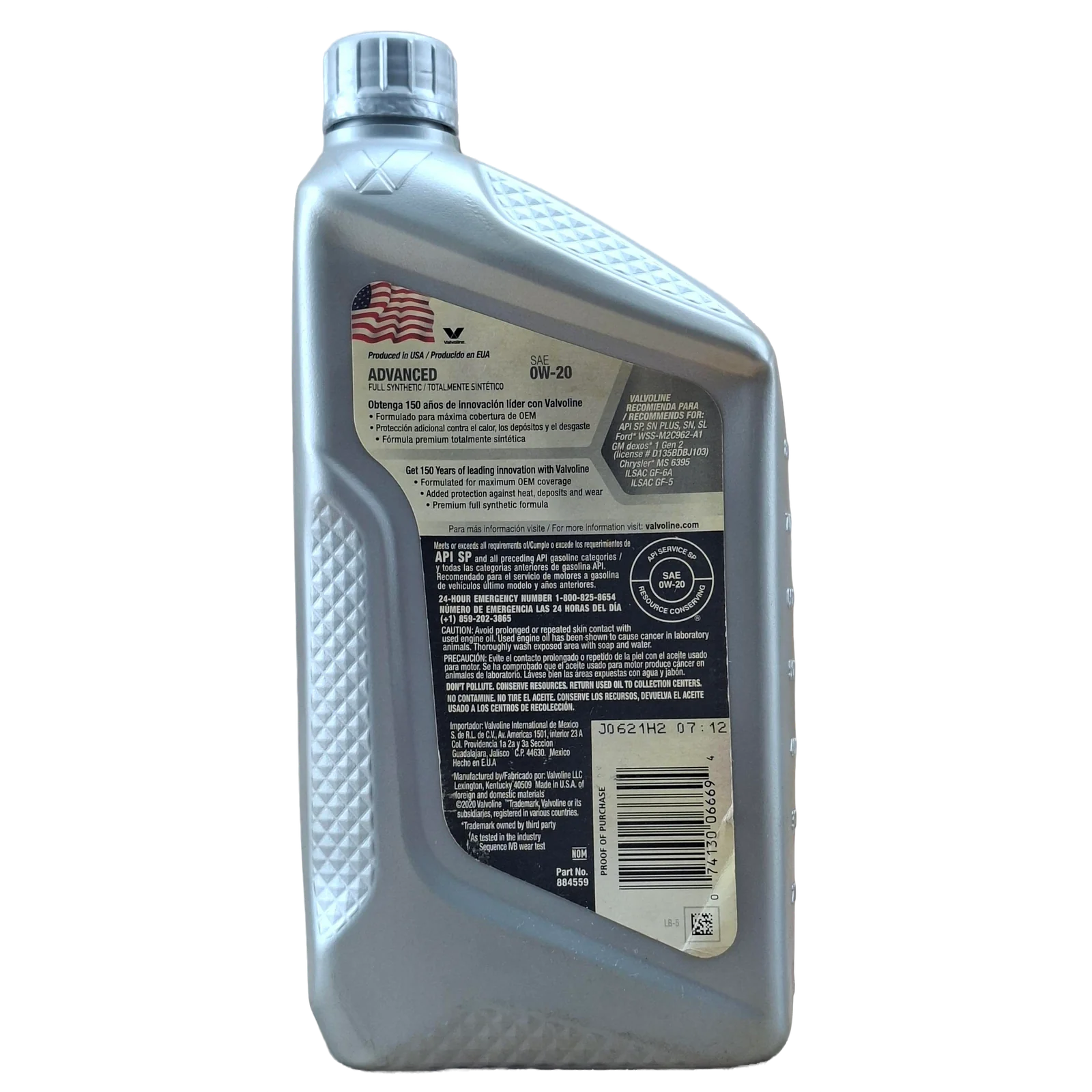 ACEITE 0W20; 100% SINTETICO; 1 QT