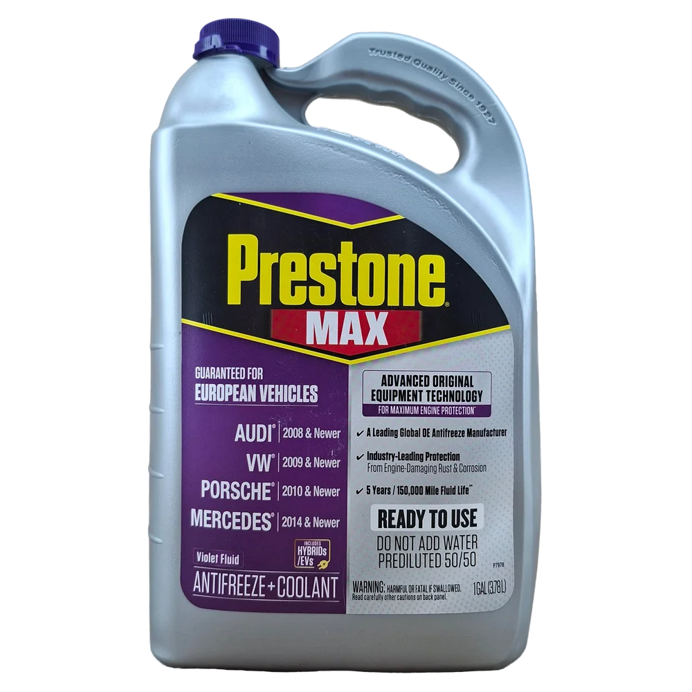 PRESTONE COOLANT PREMEZCLADO MORADO PARA VEHICUOS EUROPEOS VW, AUDI, PORSCHE, MERCEDES.