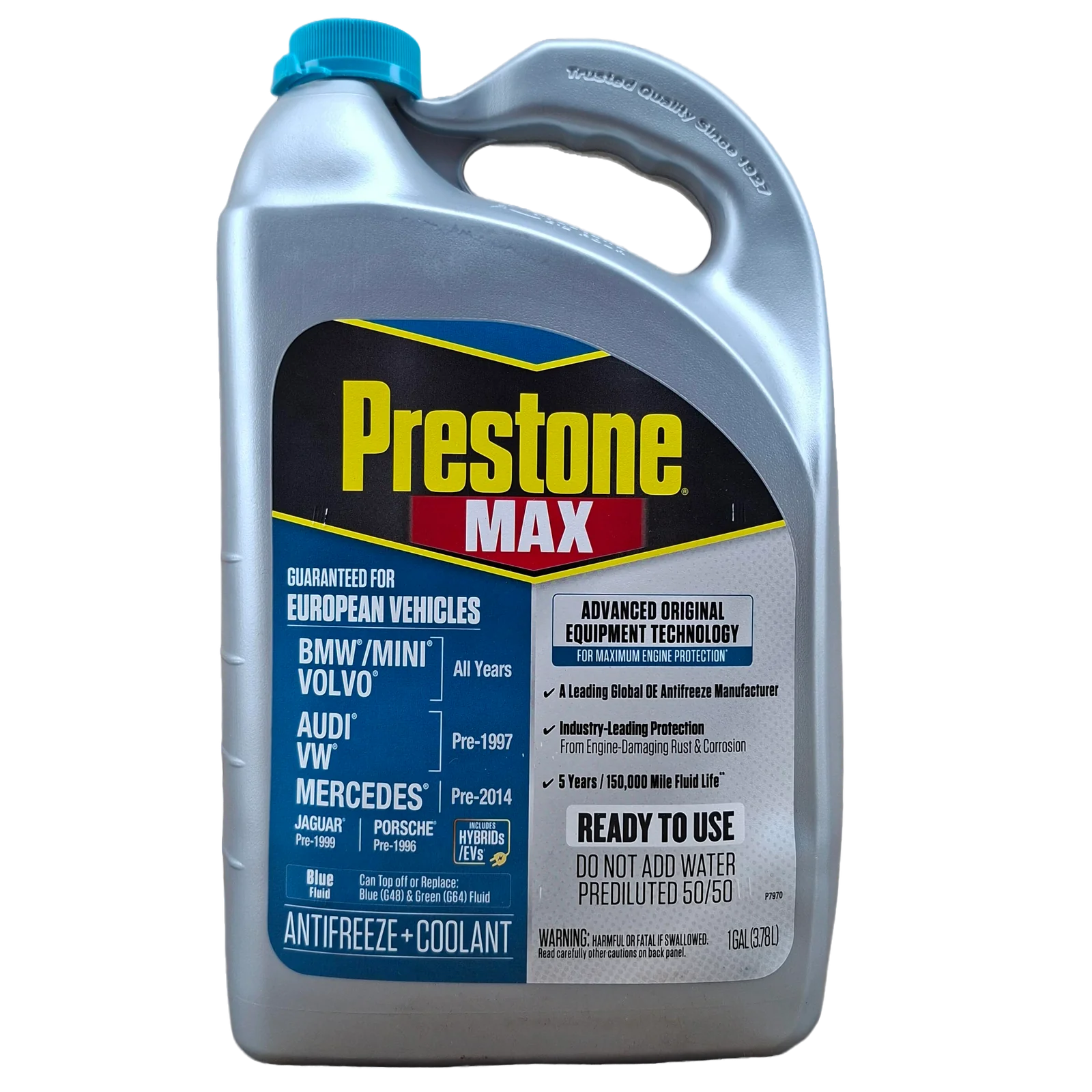 PRESTONE COOLANT PREMEZCLADO AZUL TURQUESA PARA VEHICUOS EUROPEOS BMW, MINI, VW, AUDI, MERCEDES, PORSCHE, JAGUAR